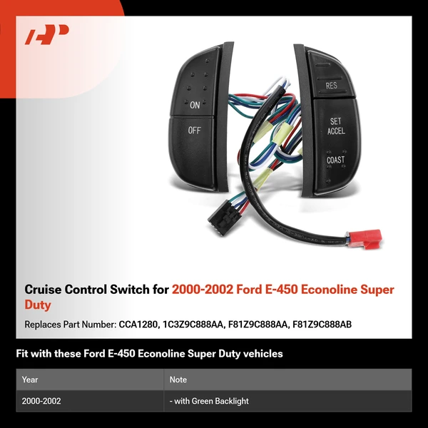 Cruise Control Switch for 2000-2002 Ford E-450 Econoline Super Duty