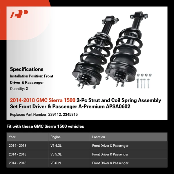 2014-2018 GMC Sierra 1500 2-Pc Strut and Coil Spring Assembly Set Front Driver & Passenger A-Premium APSA0602