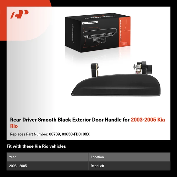 Rear Driver Smooth Black Exterior Door Handle for 2003-2005 Kia Rio