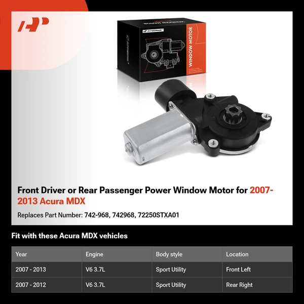 Front Driver or Rear Passenger Power Window Motor for 2007-2013 Acura MDX