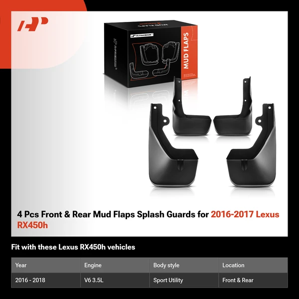 4 Pcs Front & Rear Mud Flaps Splash Guards for 2016-2017 Lexus RX450h