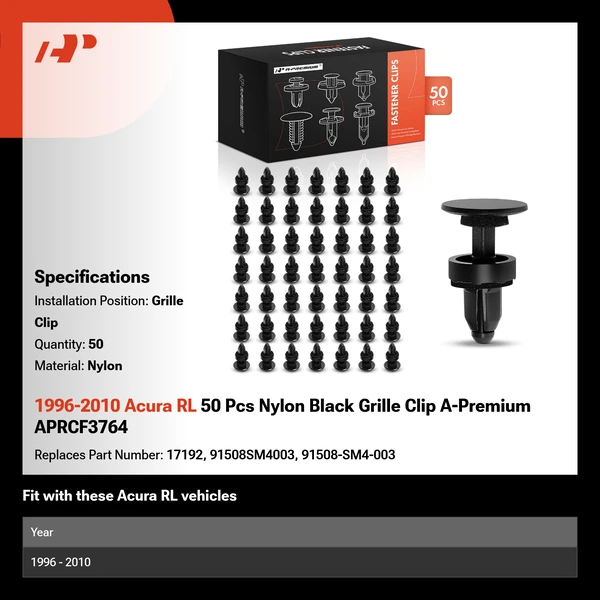 1996-2010 Acura RL 50 Pcs Nylon Black Grille Clip A-Premium APRCF3764