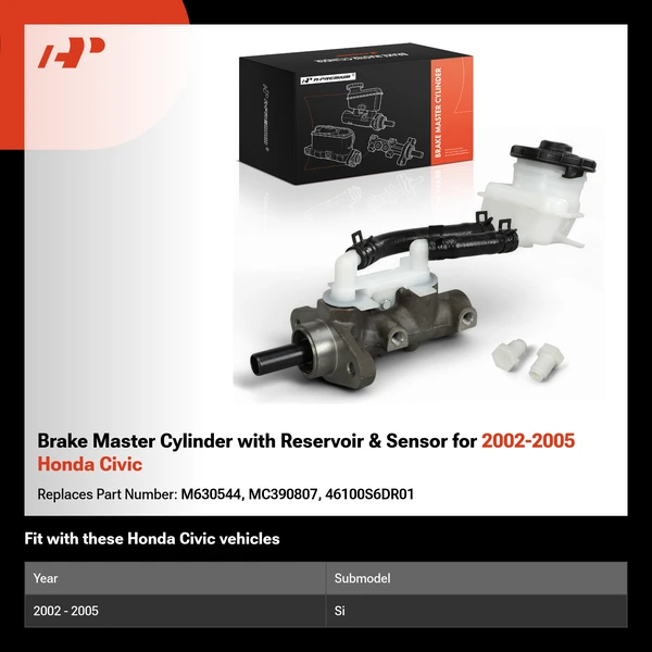 Brake Master Cylinder with Reservoir & Sensor for 2002-2005 Honda Civic