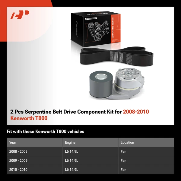 2 Pcs Serpentine Belt Drive Component Kit for 2008-2010 Kenworth T800