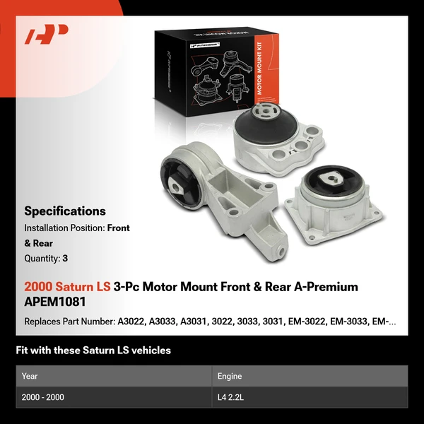 2000 Saturn LS 3-Pc Motor Mount Front & Rear A-Premium APEM1081
