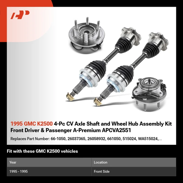1995 GMC K2500 4-Pc CV Axle Shaft and Wheel Hub Assembly Kit Front Driver & Passenger A-Premium APCVA2551