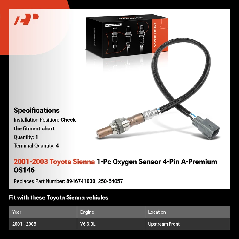 2001-2003 Toyota Sienna 1-Pc Oxygen Sensor 4-Pin A-Premium OS146