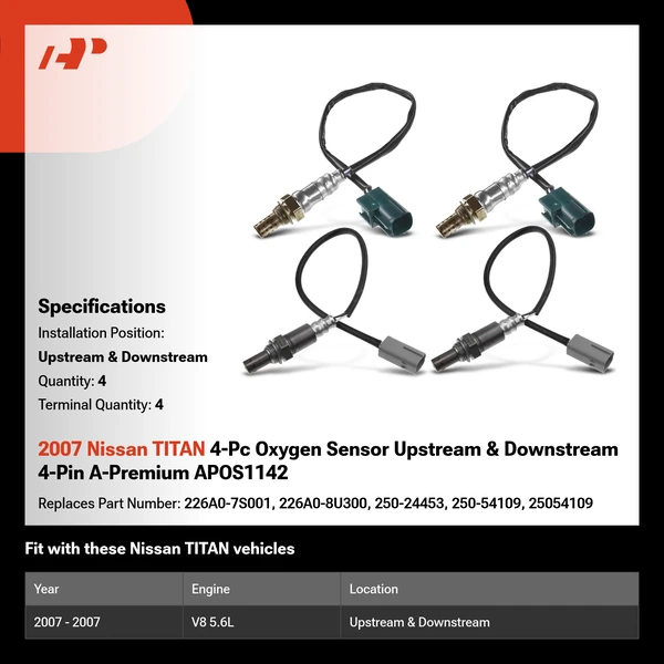 2007 Nissan TITAN 4-Pc Oxygen Sensor Upstream & Downstream 4-Pin A-Premium APOS1142