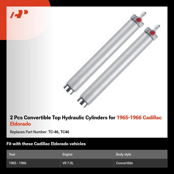 2 Pcs Convertible Top Hydraulic Cylinders for 1965-1966 Cadillac Eldorado