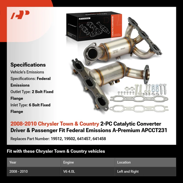 2008-2010 Chrysler Town & Country 2-PC Catalytic Converter Driver & Passenger Fit Federal Emissions A-Premium APCCT231