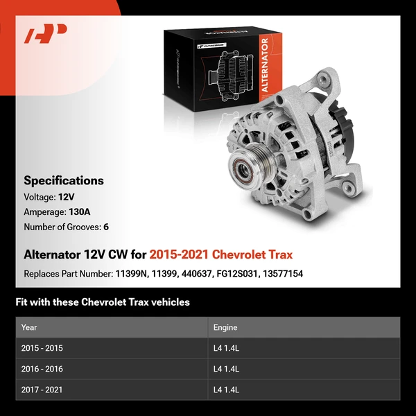 Alternator 12V CW for 2015-2021 Chevrolet Trax