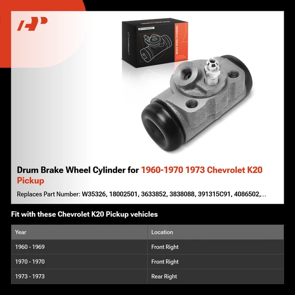 Drum Brake Wheel Cylinder for 1960-1970 1973 Chevrolet K20 Pickup