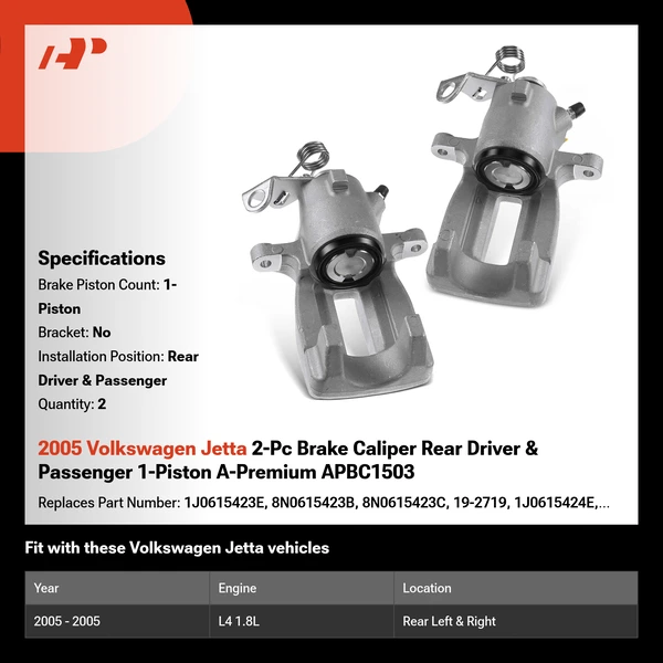 2005 Volkswagen Jetta 2-Pc Brake Caliper Rear Driver & Passenger 1-Piston A-Premium APBC1503