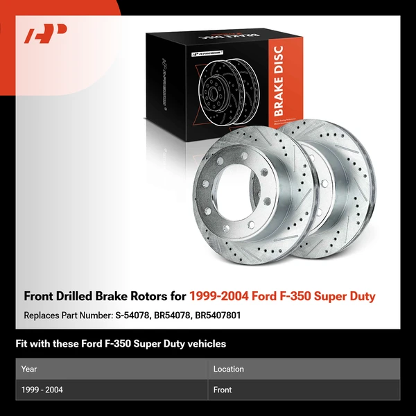 Front Drilled Brake Rotors for 1999-2004 Ford F-350 Super Duty