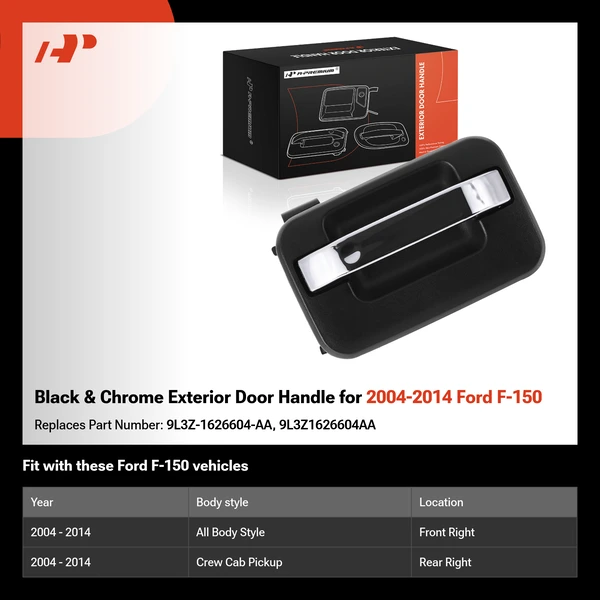 Black & Chrome Exterior Door Handle for 2004-2014 Ford F-150