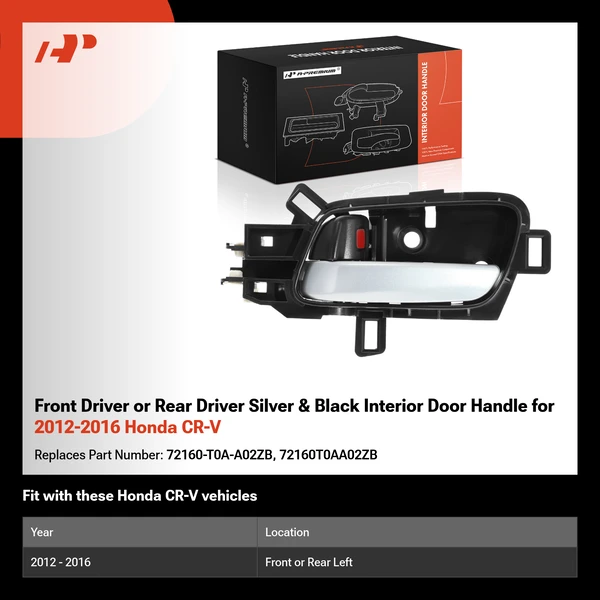 Front Driver or Rear Driver Silver & Black Interior Door Handle for 2012-2016 Honda CR-V