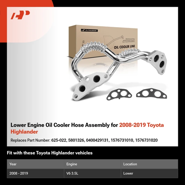 Lower Engine Oil Cooler Hose Assembly for 2008-2019 Toyota Highlander