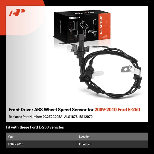 Front Driver ABS Wheel Speed Sensor for 2009-2010 Ford E-250