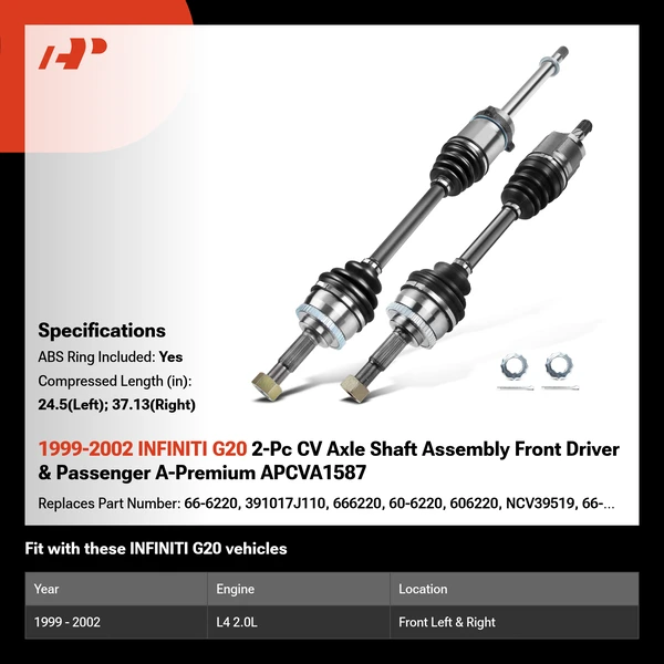 1999-2002 INFINITI G20 2-Pc CV Axle Shaft Assembly Front Driver & Passenger A-Premium APCVA1587