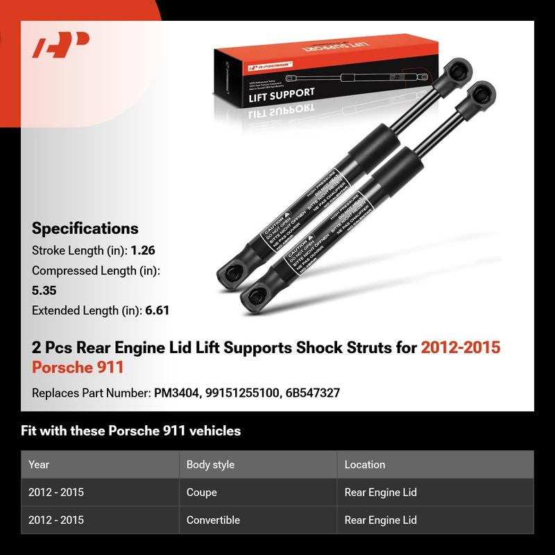2 Pcs Rear Engine Lid Lift Supports Shock Struts for 2012-2015 Porsche 911