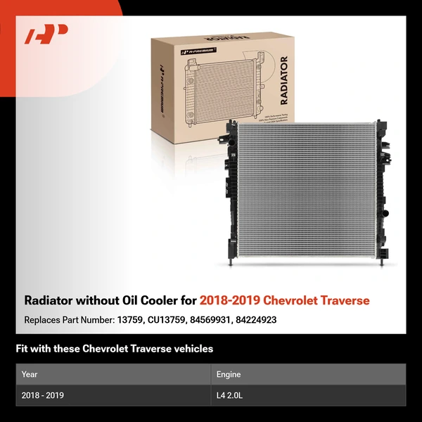 Radiator without Oil Cooler for 2018-2019 Chevrolet Traverse