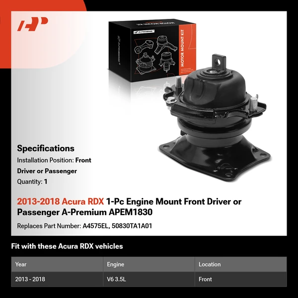 2013-2018 Acura RDX 1-Pc Engine Mount Front Driver or Passenger A-Premium APEM1830