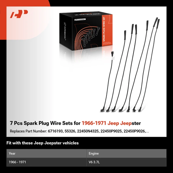 7 Pcs Spark Plug Wire Sets for 1966-1971 Jeep Jeepster