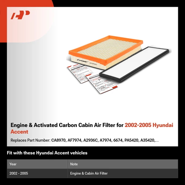 Engine & Activated Carbon Cabin Air Filter for 2002-2005 Hyundai Accent