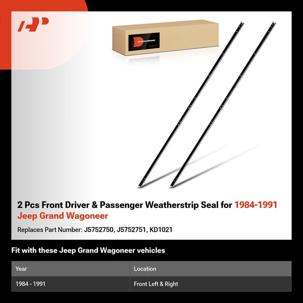 2 Pcs Front Driver & Passenger Weatherstrip Seal for 1984-1991 Jeep Grand Wagoneer