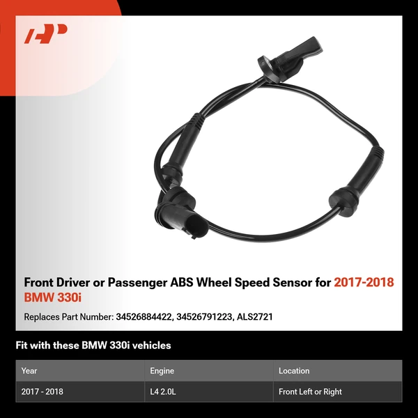 Front Driver or Passenger ABS Wheel Speed Sensor for 2017-2018 BMW 330i