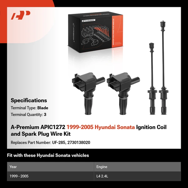 A-Premium APIC1272 1999-2005 Hyundai Sonata Ignition Coil and Spark Plug Wire Kit
