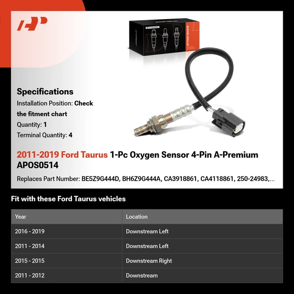 2011-2019 Ford Taurus 1-Pc Oxygen Sensor 4-Pin A-Premium APOS0514