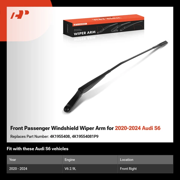 Front Passenger Windshield Wiper Arm for 2020-2024 Audi S6
