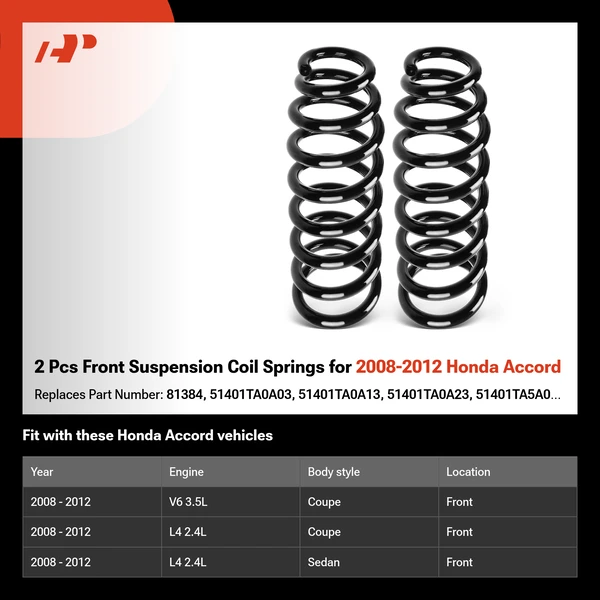 2 Pcs Front Suspension Coil Springs for 2008-2012 Honda Accord