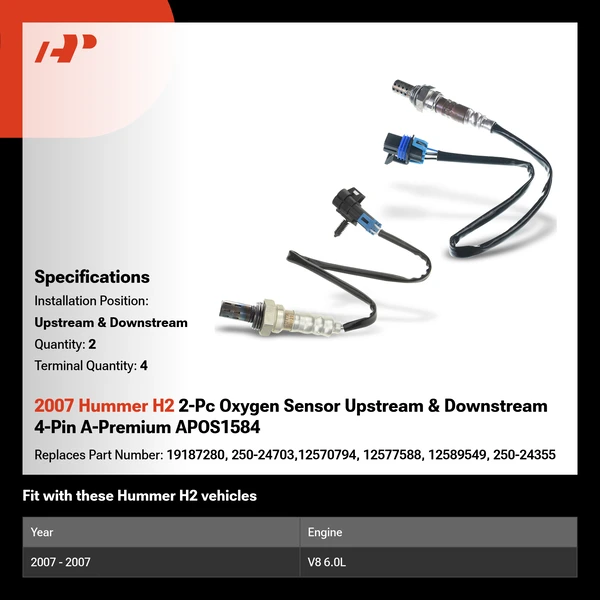 2007 Hummer H2 2-Pc Oxygen Sensor Upstream & Downstream 4-Pin A-Premium APOS1584