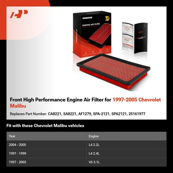 Front High Performance Engine Air Filter for 1997-2005 Chevrolet Malibu