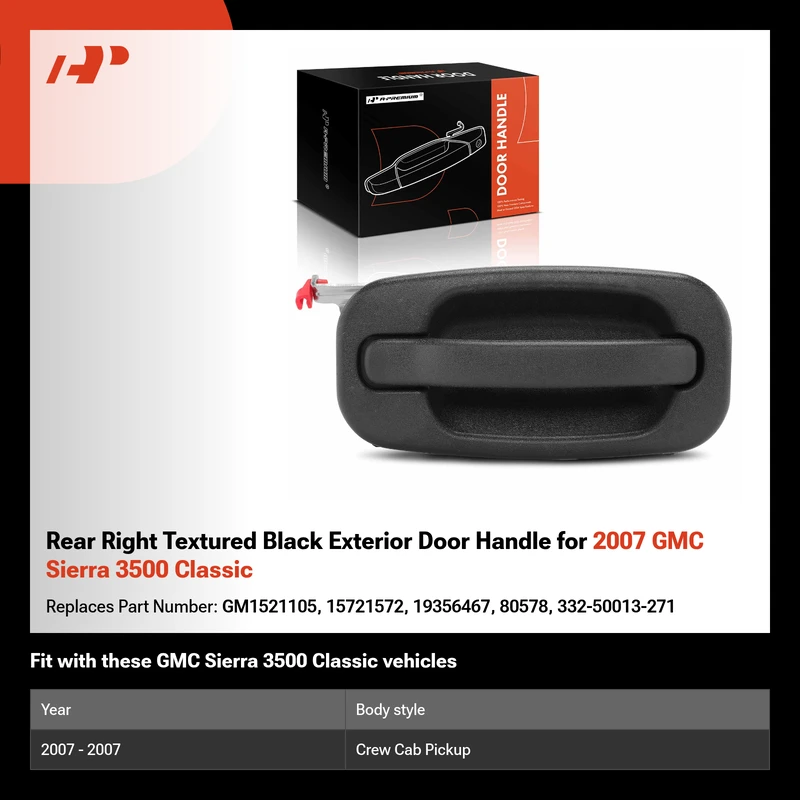 Rear Right Textured Black Exterior Door Handle for 2007 GMC Sierra 3500 Classic