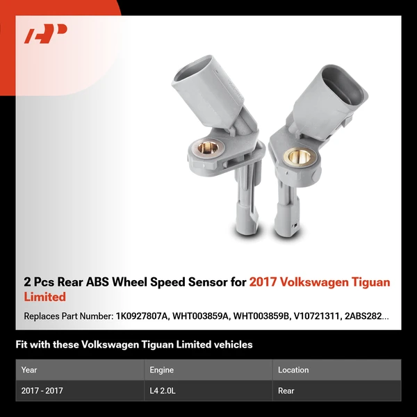 2 Pcs Rear ABS Wheel Speed Sensor for 2017 Volkswagen Tiguan Limited