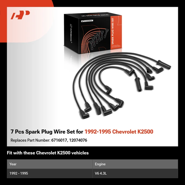 7 Pcs Spark Plug Wire Set for 1992-1995 Chevrolet K2500