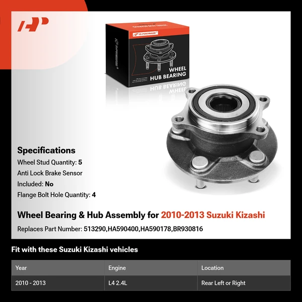 Wheel Bearing & Hub Assembly for 2010-2013 Suzuki Kizashi