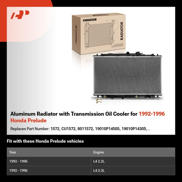 Aluminum Radiator with Transmission Oil Cooler for 1992-1996 Honda Prelude