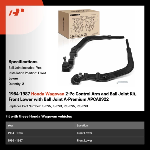 1984-1987 Honda Wagovan 2-Pc Control Arm and Ball Joint Kit, Front Lower with Ball Joint A-Premium APCA0922