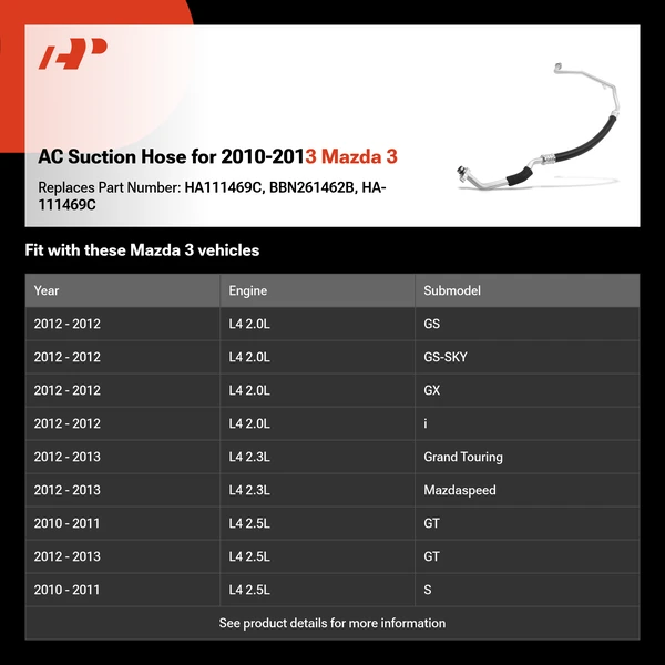 AC Suction Hose for 2010-2013 Mazda 3