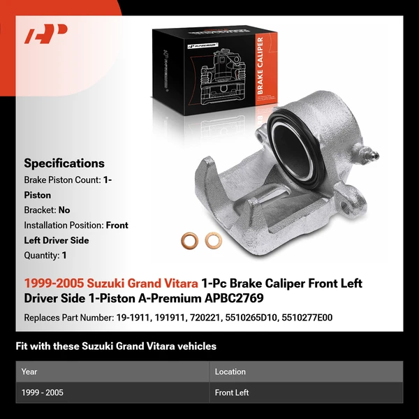 1999-2005 Suzuki Grand Vitara 1-Pc Brake Caliper Front Left Driver Side 1-Piston A-Premium APBC2769
