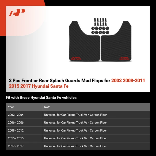 2 Pcs Front or Rear Splash Guards Mud Flaps for 2002 2008-2011 2015 2017 Hyundai Santa Fe