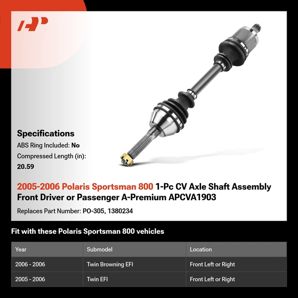 2005-2006 Polaris Sportsman 800 1-Pc CV Axle Shaft Assembly Front Driver or Passenger A-Premium APCVA1903