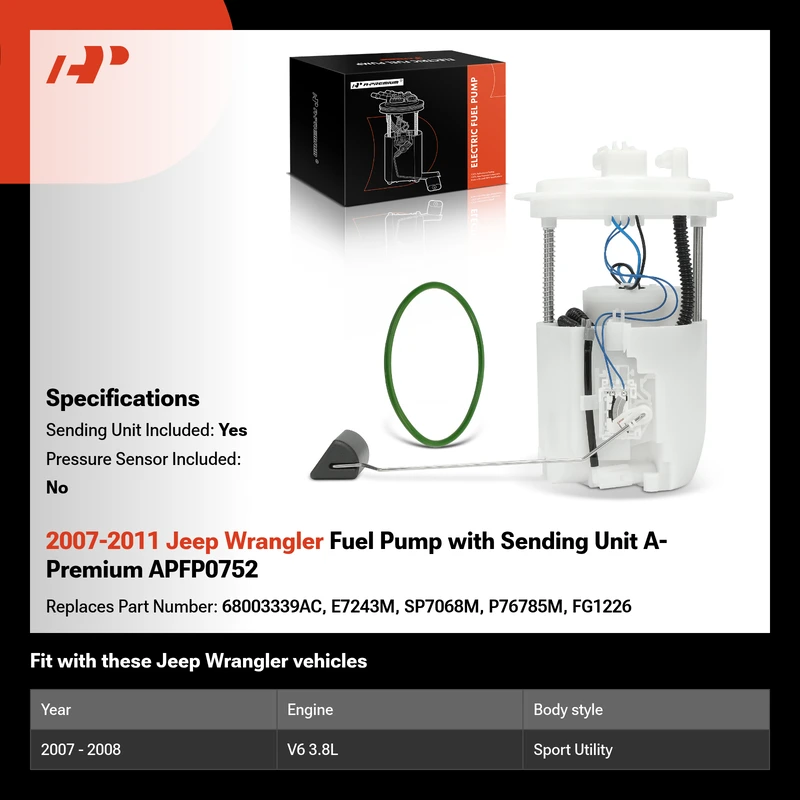 2007-2011 Jeep Wrangler Fuel Pump with Sending Unit A-Premium APFP0752
