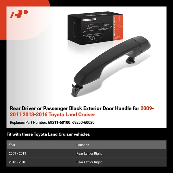 Rear Driver or Passenger Black Exterior Door Handle for 2009-2011 2013-2016 Toyota Land Cruiser