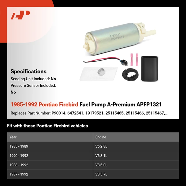 1985-1992 Pontiac Firebird Fuel Pump A-Premium APFP1321