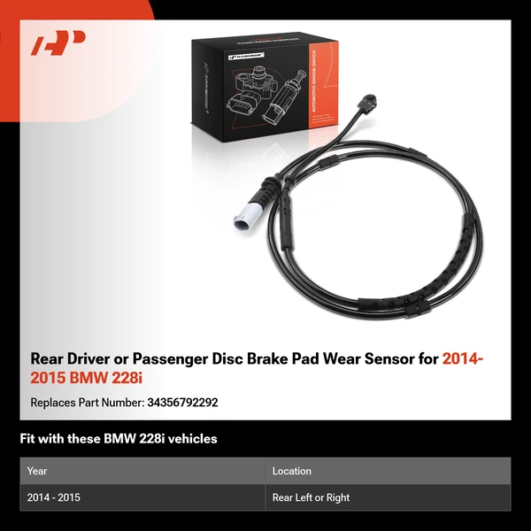 Rear Driver or Passenger Disc Brake Pad Wear Sensor for 2014-2015 BMW 228i
